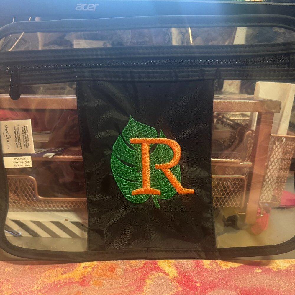 Thirty-One Clear Zipper Pocket Insert with "R" Embroidery